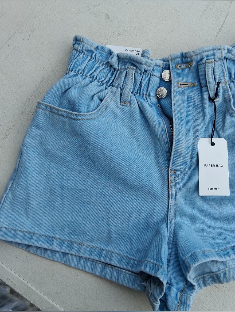 Forever 21 Light Blue Paper-Bag Waist Denim Shorts